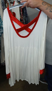 White & Red Velvet Heart Criss Cross Back Shirt Top