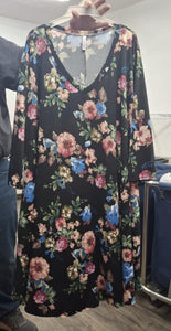 Gorgeous Black Floral Dress with V Neck & Pockets