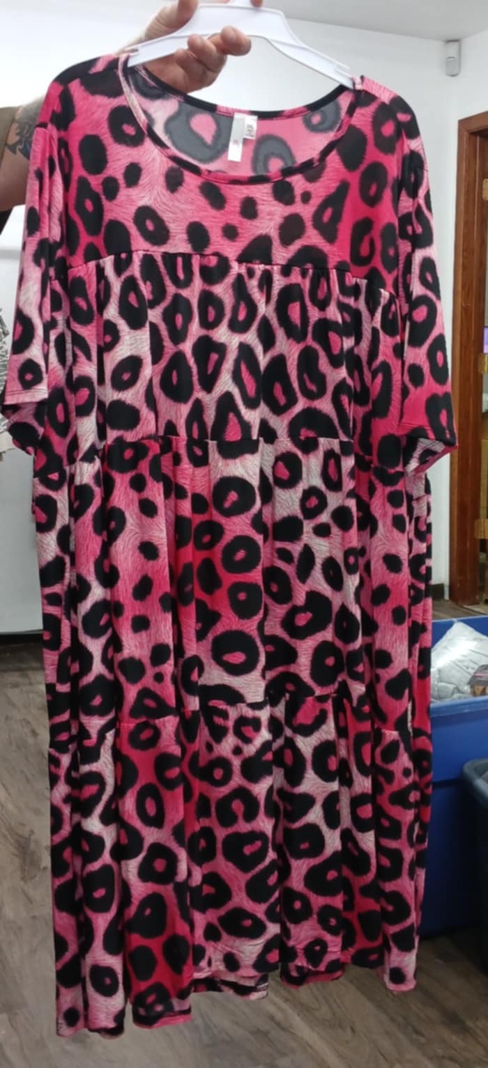 Pink Black Leopard Tier Dress