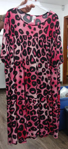 Pink Black Leopard Tier Dress