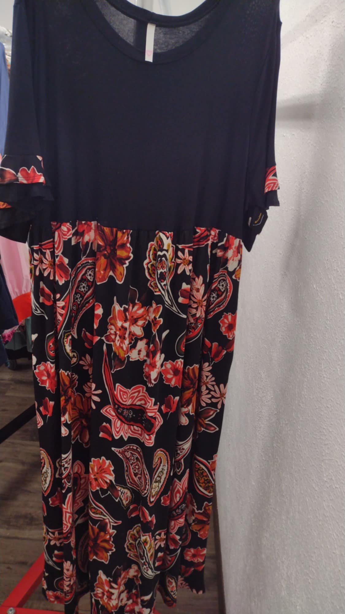 Black Red Paisley Floral Maxi Dress