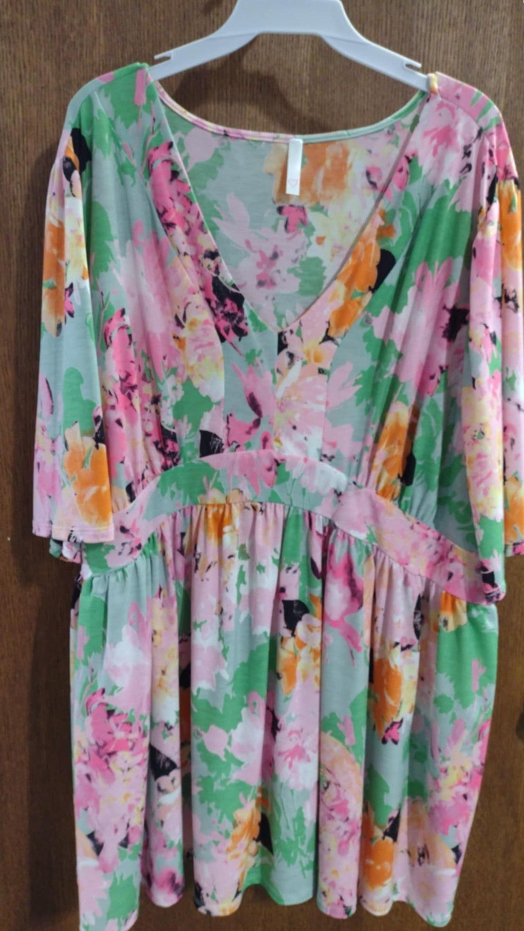 Green Pink Orange Floral Shirt Top
