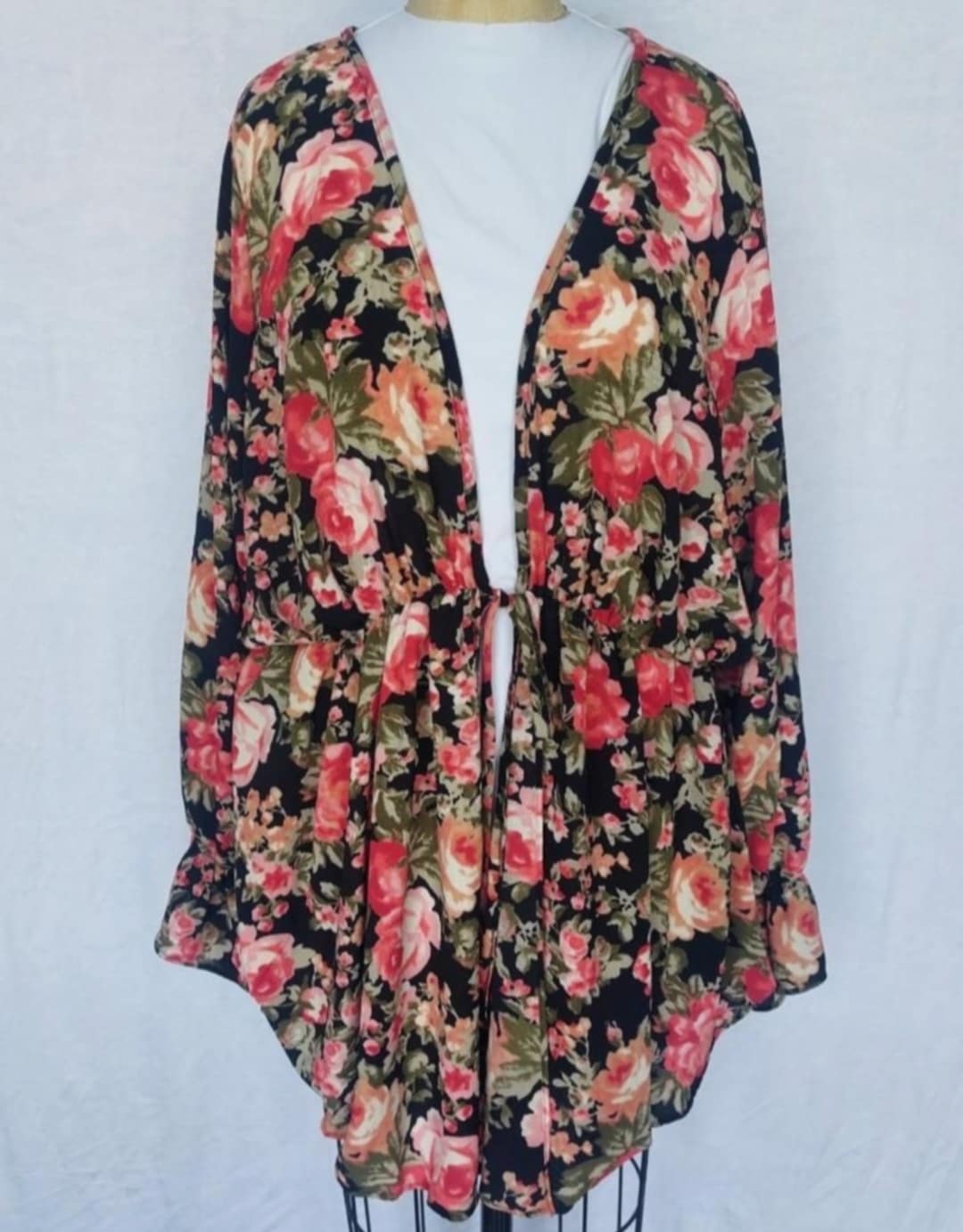 PSFU Black Floral Layering Piece Cardigan Tie Middle