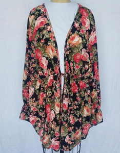 PSFU Black Floral Layering Piece Cardigan Tie Middle