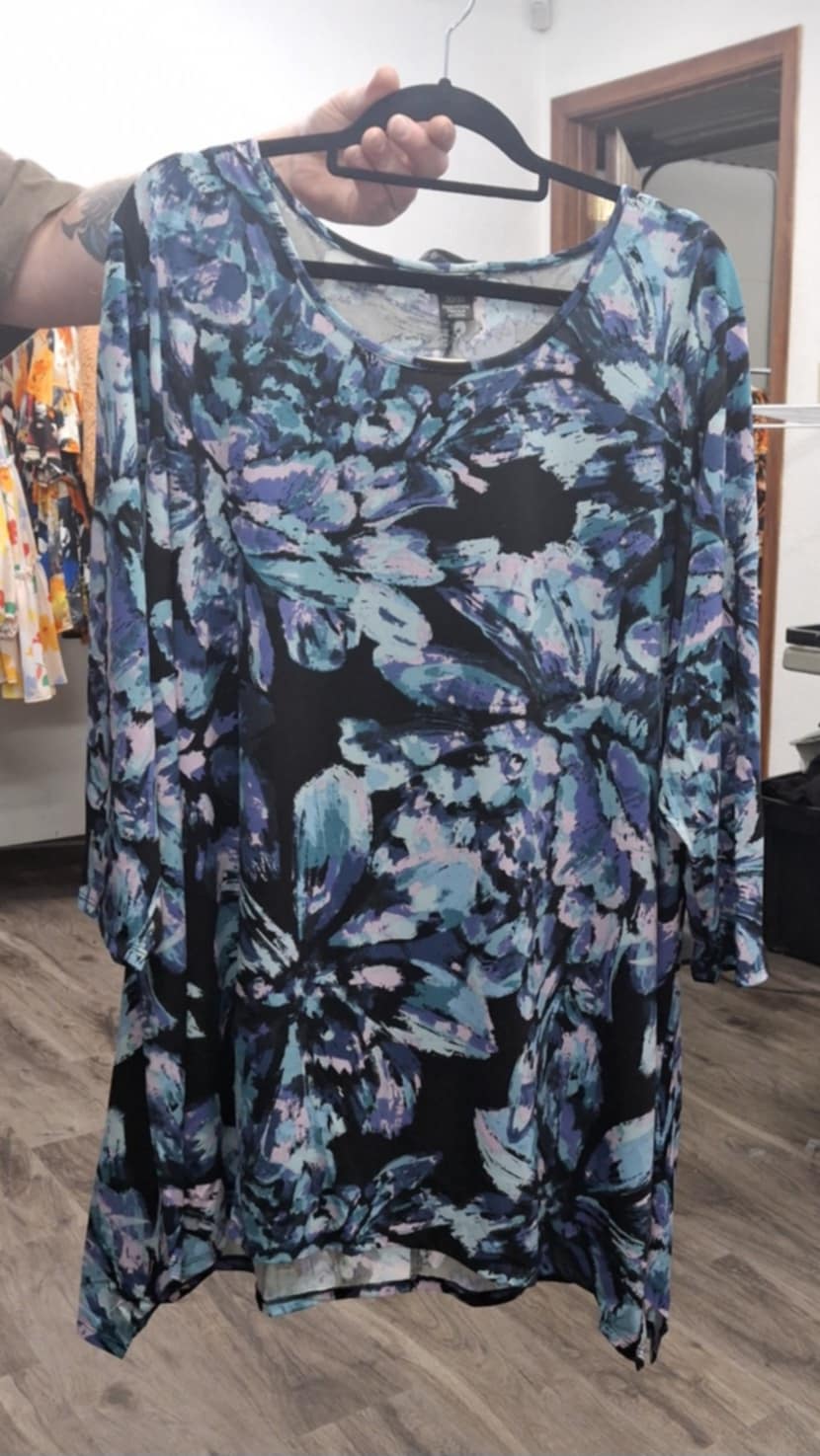 Beautiful Black Blue Floral Shirt Top Tunic
