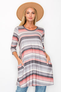 PSFU Pink Gray Stripe Shirt Top Tunic