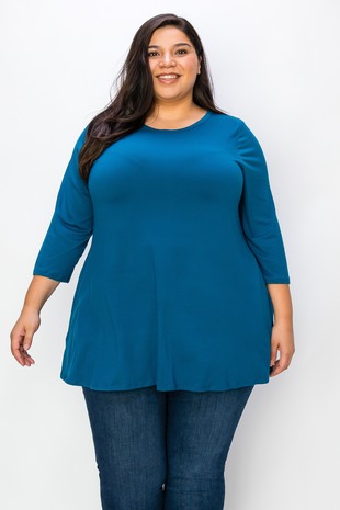 Solid Dark Teal Shirt Top w 3/4 Sleeves