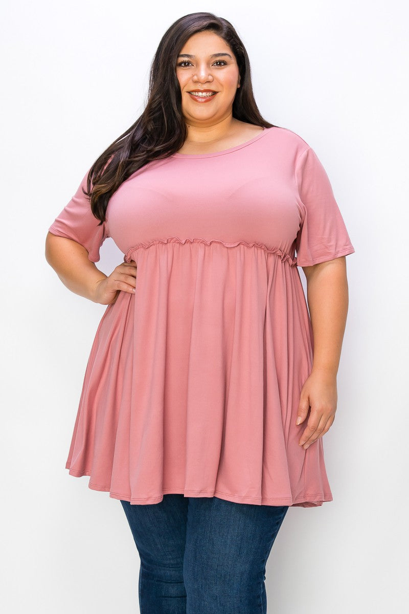 Pink Shirred Underbust Solid Pink Shirt Top