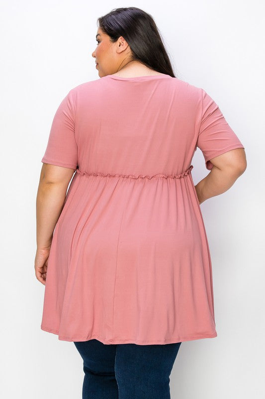 Pink Shirred Underbust Solid Pink Shirt Top