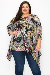 Black Purple Paisley Sharkbite Shirt Top