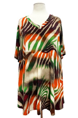 Brown Orange Green Animal Stripes Shirt Top
