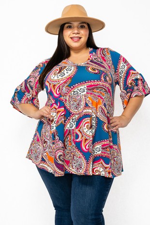 Bright Blue Pink Orange Paisley Shirt Top