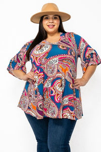 Bright Blue Pink Orange Paisley Shirt Top