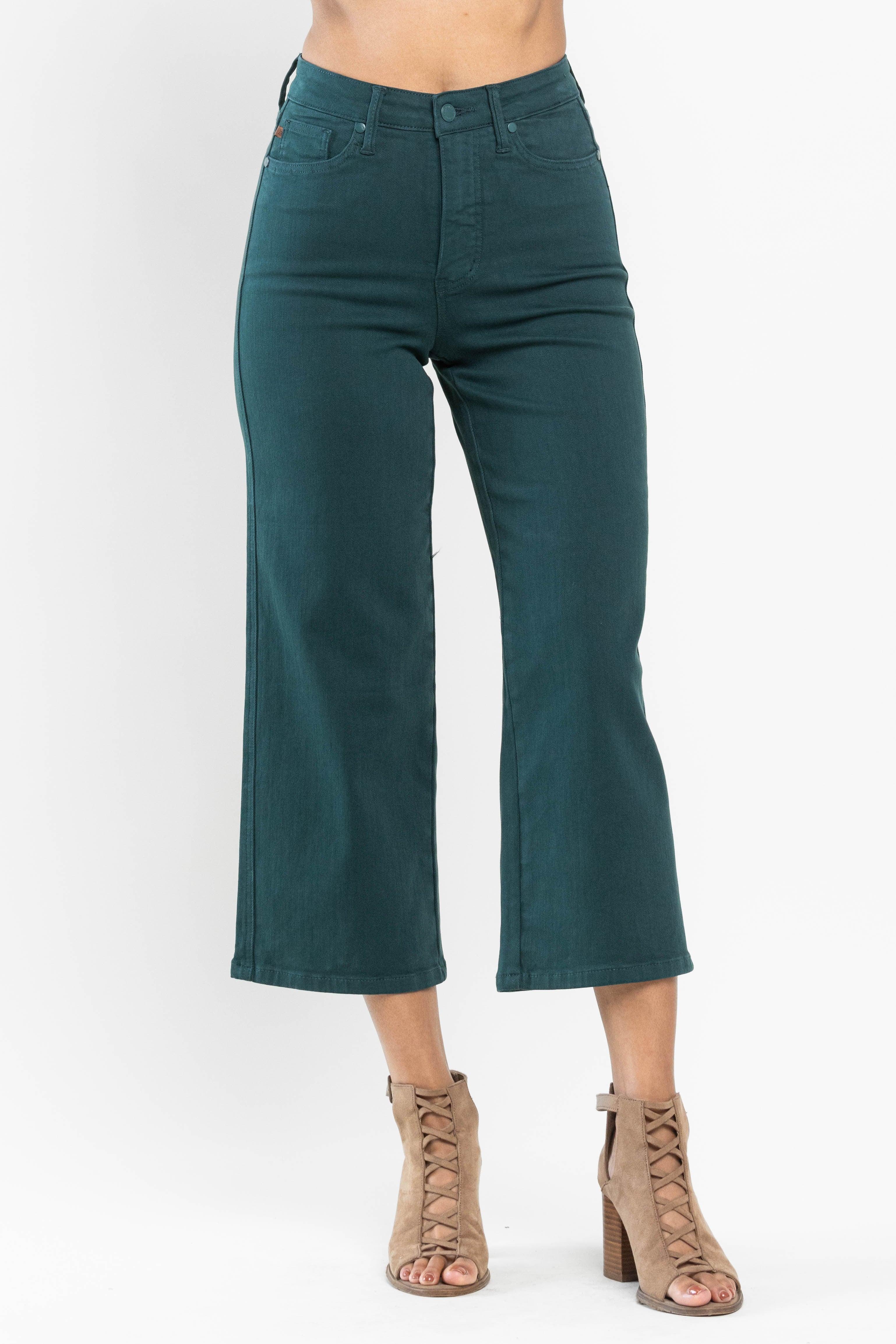 Judy Blue Blues Green Hi Waist Tummy Control Wide Crop Pant