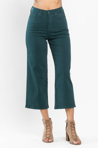 Judy Blue Blues Green Hi Waist Tummy Control Wide Crop Pant