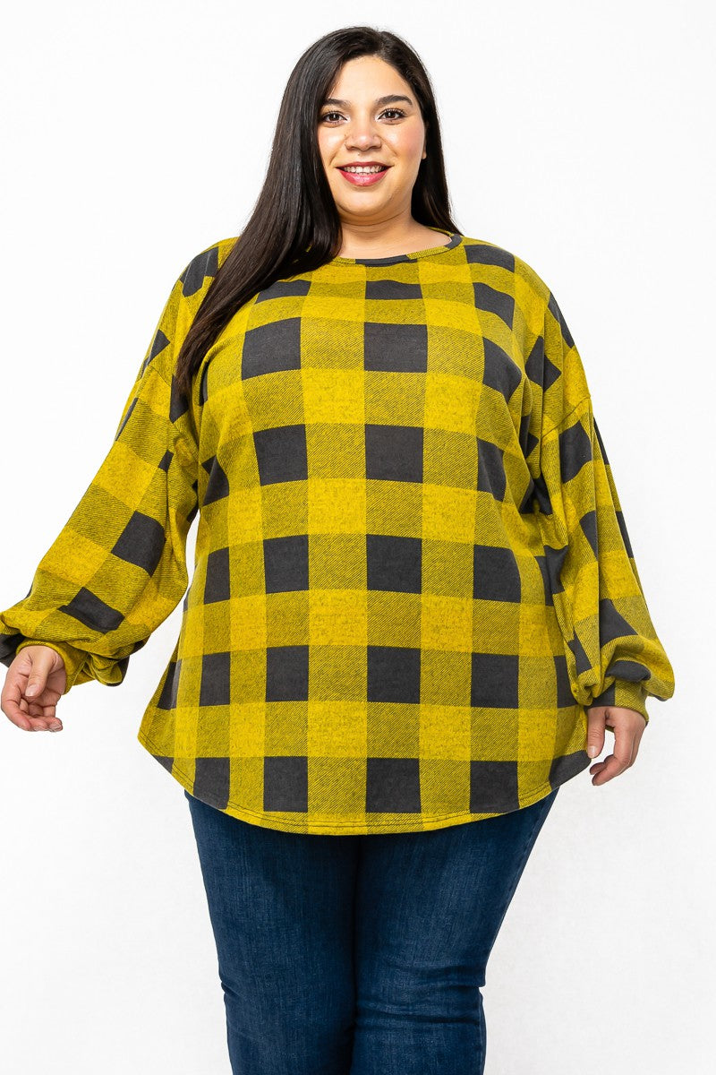 Yellow Plaid Checkered Shirt Top Tunic