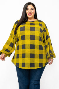 Yellow Plaid Checkered Shirt Top Tunic