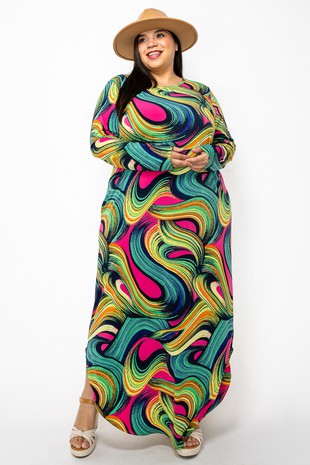 Amazing Green Pink Teal Swirl Maxi Dress