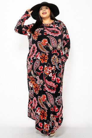 Black Red Paisley Maxi Dress