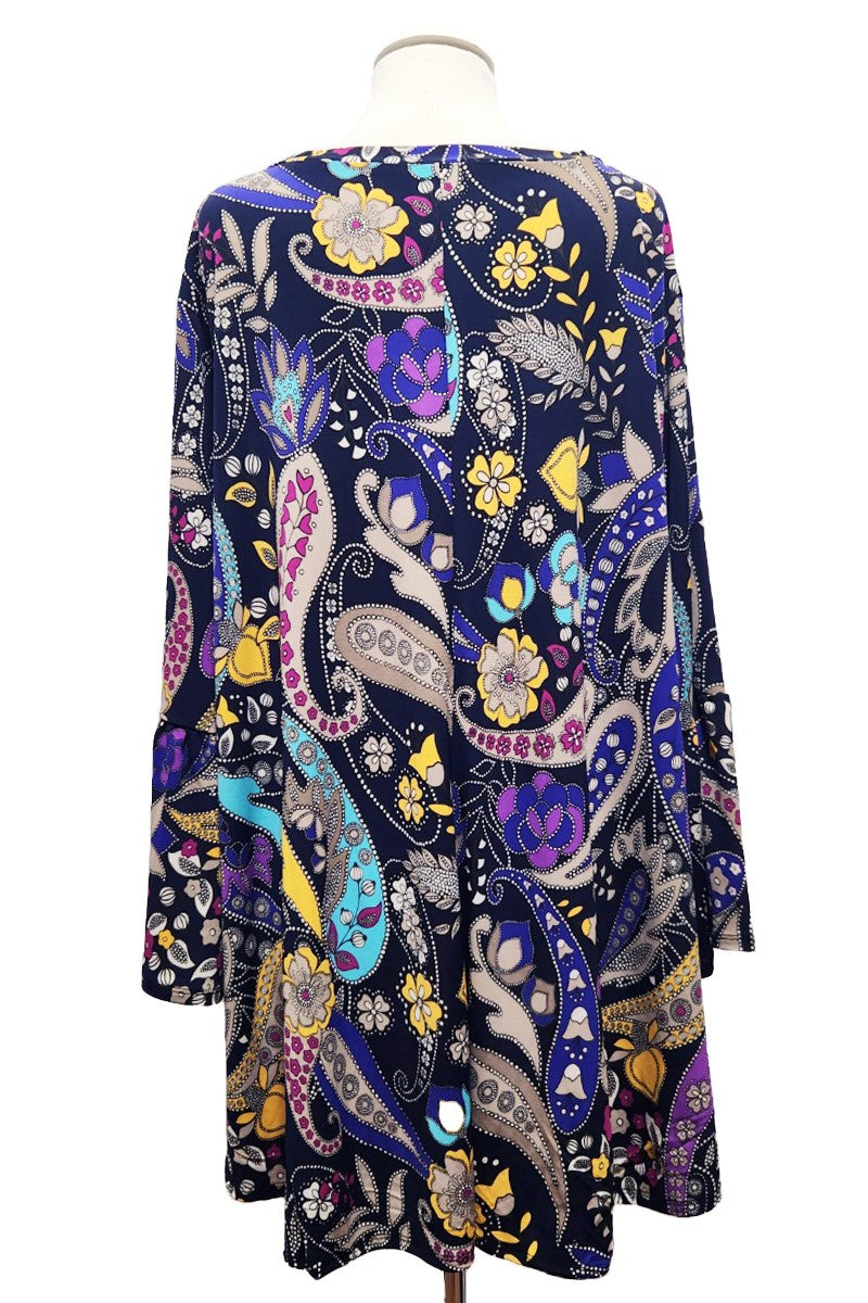 Dark Navy Yellow Teal Paisley Print Shirt Top