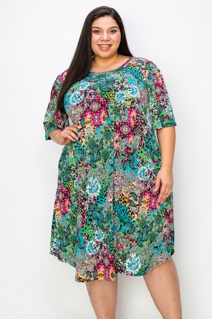 Green Teal Magenta Animal Paisley Dress