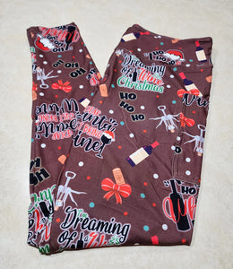 Wine Christmas Full Length Leggings w/ Pockets