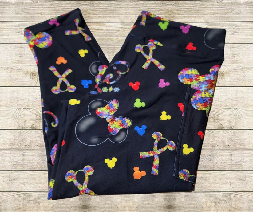 Autism Mikey Mouse Full Length Leggings w/ Pockets