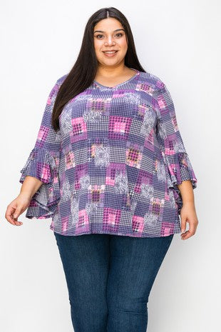 Purple Pink Patchwork Shirt Top