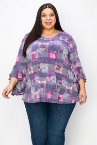 Purple Pink Patchwork Shirt Top