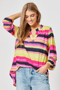 Pink Purple Yellow Black Collar Shirt Top