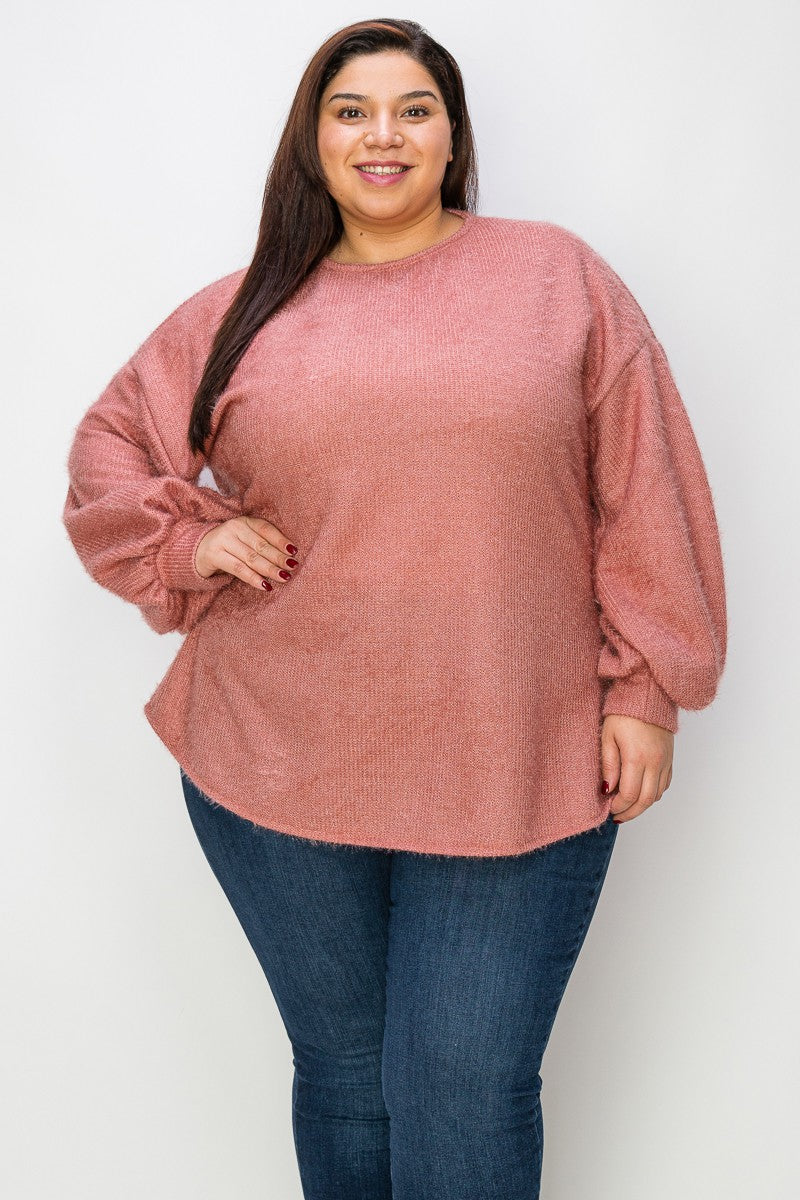 Mauve Pink Eyelett Fuzzy Cuddley Sweatery Shirt Top