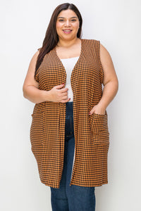 Orange and Black Houndstooth Vest w Pockets