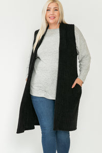 Black Soft Chenille Open Front Vest Layering Piece