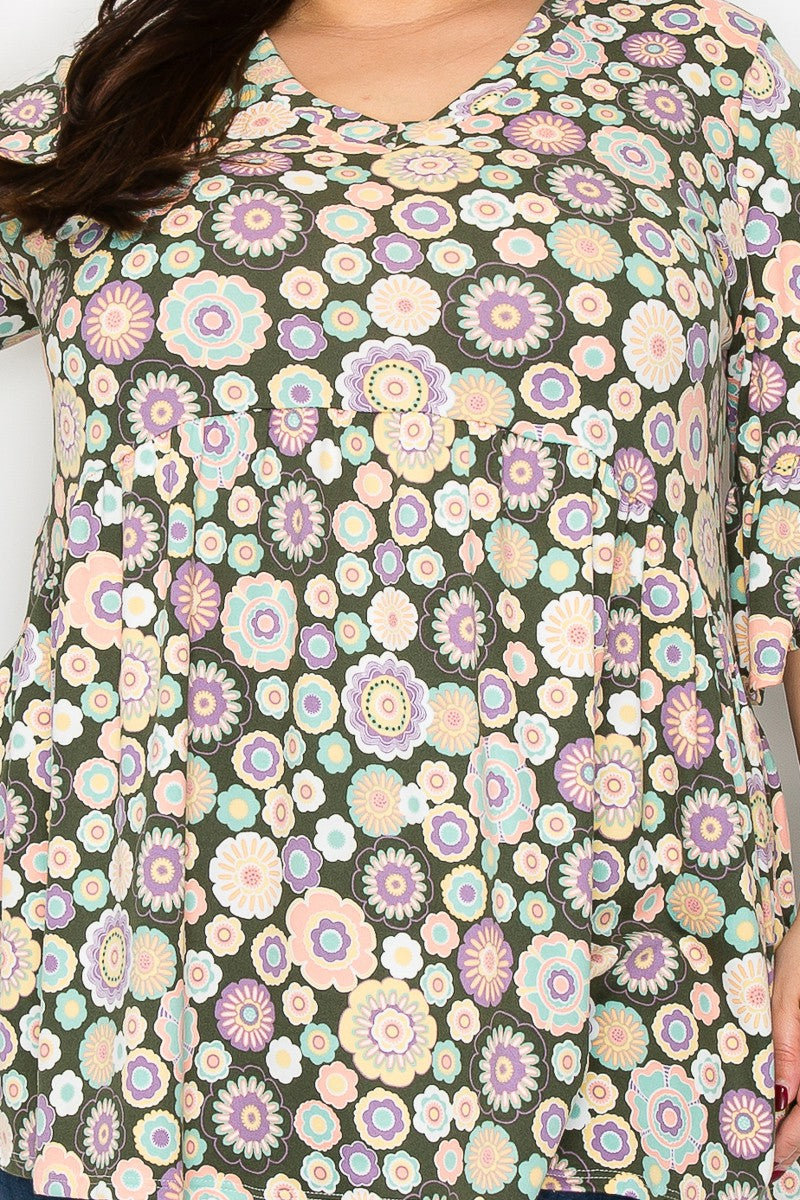 Beautiful Floral Print Tunic Shirt Top with Ruffle Sleeve