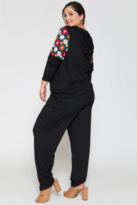 Black Floral 2 Piece Outfit Hooded Shirt Top & Pants