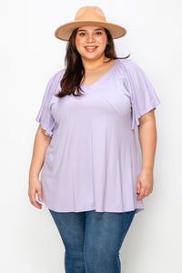 Light Purple V Neck Shirt Top Wide Sleeves