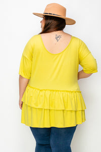 Lime Two Layer Hem Shirt Top w Front Detail