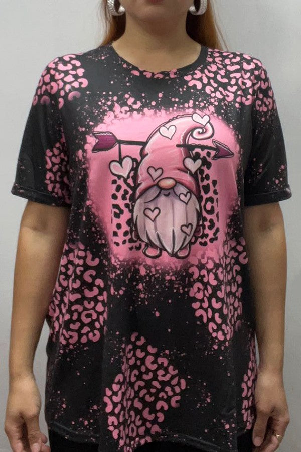 Black & Pink Leopard Heart Gnome Shirt Top Tee