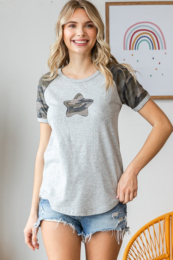 Gray Camo Star and Sleeves Shirt Top