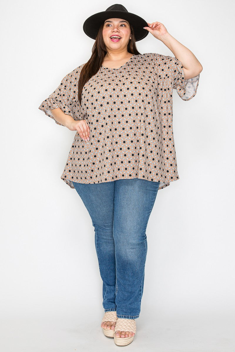 Beige Retro Floral Flower Print Tunic Shirt Top