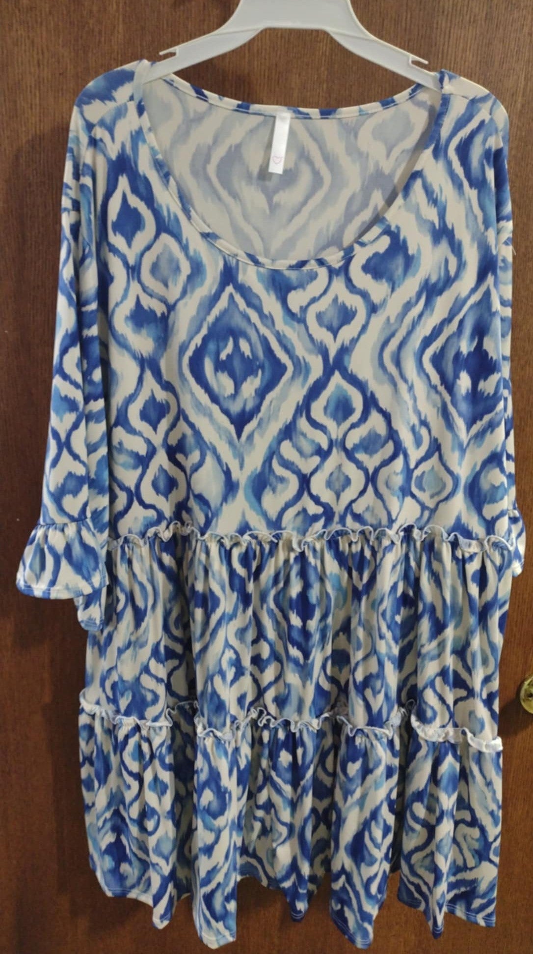 Blue White Design Tiered Shirt Top