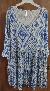 Blue White Design Tiered Shirt Top