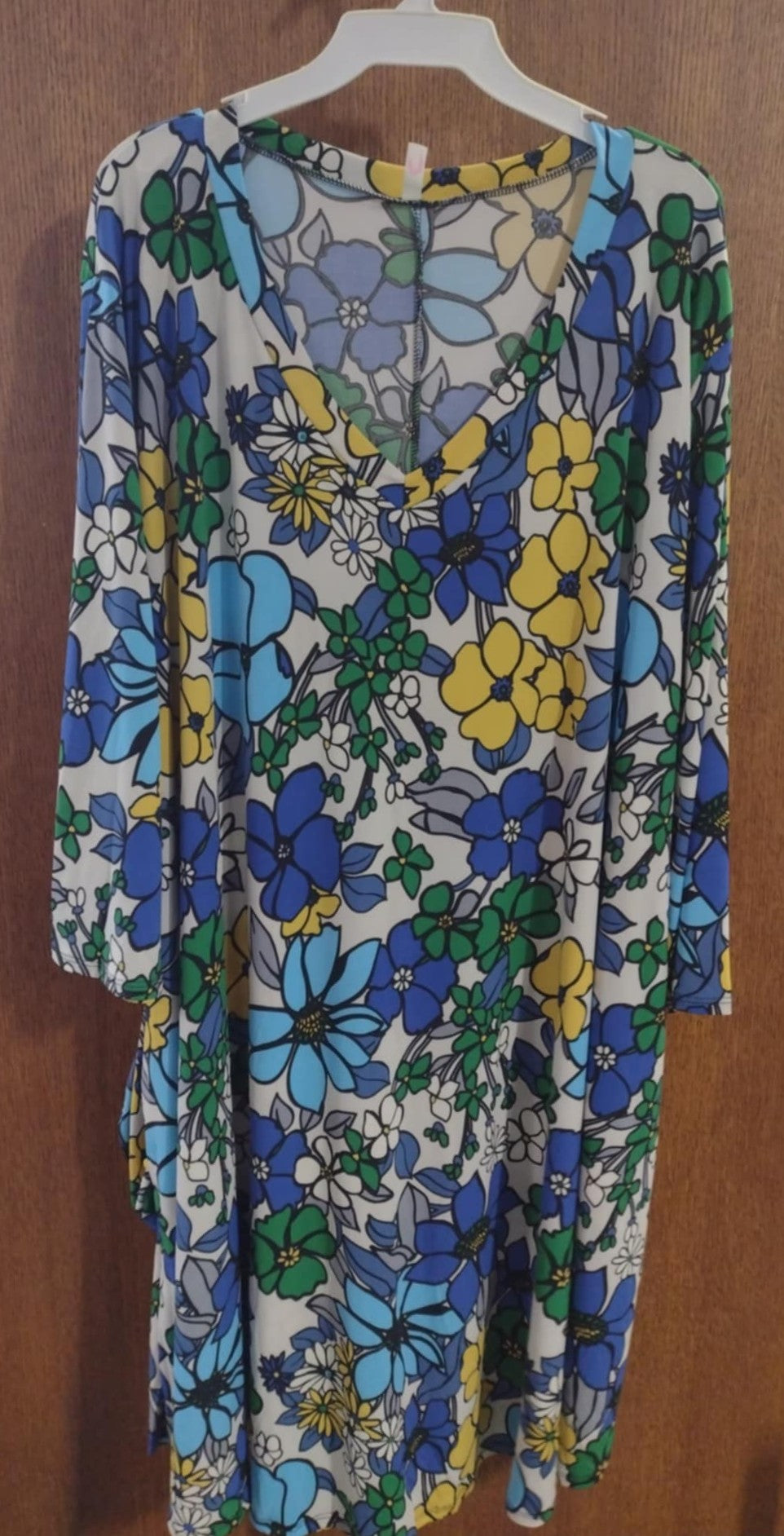 Blue Yellow Green Floral Dress w Pockets