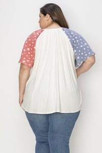 4th of July Star Sleeve Shirt Top Tunic
