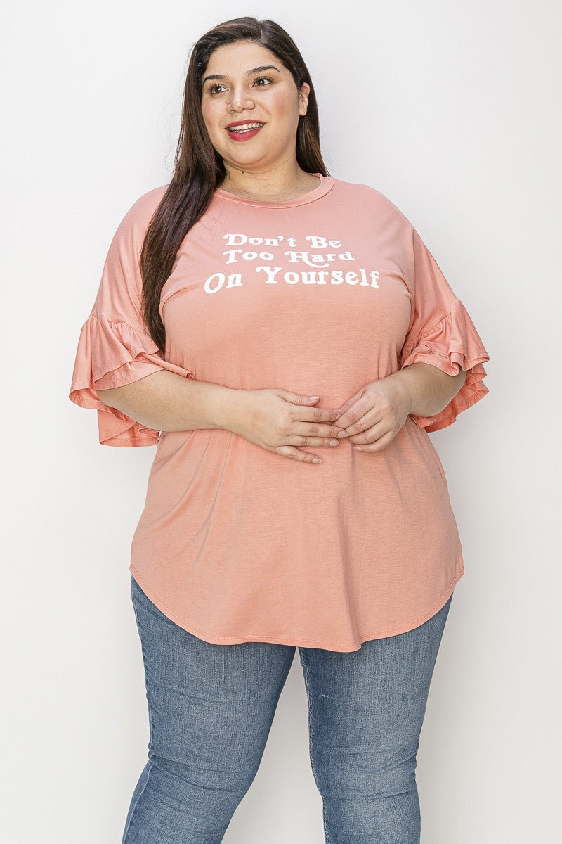 Peach Dont be To Hard On Yourself Graphic Shirt Top