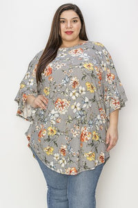 Stripe Floral Tunic Length Shirt Top