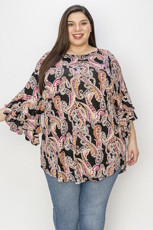 Black Paisley Tunic Shirt Top