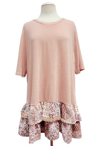 Light Coral Pink Shirt Top w Double Frill Hem