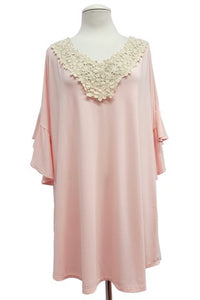 Light Pink Lacey Neckline Shirt Top