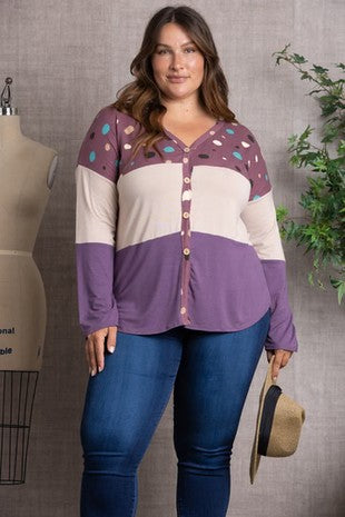 Purple Polka Dot Button Shirt Top